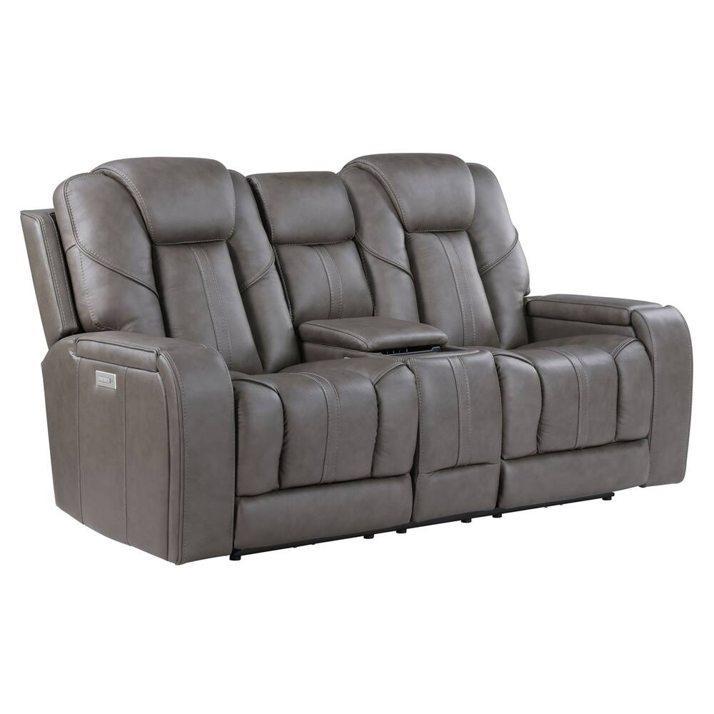 Angle. Steve Silver - Daniel Triple Power Home Theater Leather Reclining Console Loveseat - Light Gray.