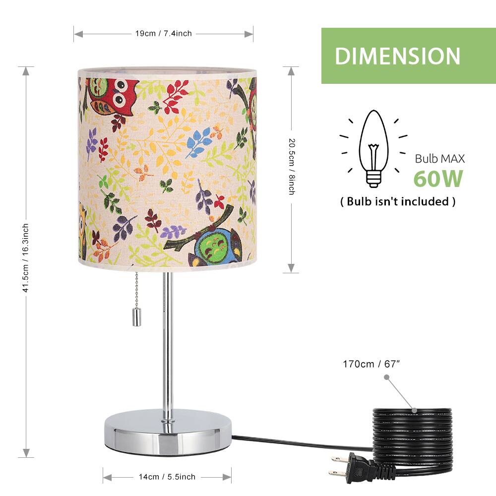 19cm / 7.4inch  
DIMENSION  
16.3inch  
41.5cm / 16 1/4  
20.5cm / 8inch  
Bulb MAX 60W (Bulb isn't included)  
170cm / 67"  
14cm / 5.5inch