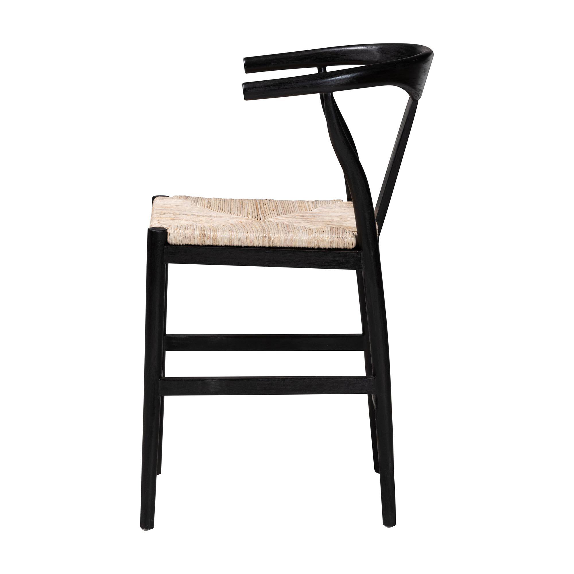 Left. bali & pari - Fika Wishbone Counter Stool with Handwoven Seagrass Seat - Mahogany Wood Frame Counter Height Seating - Black/Natural Brown.