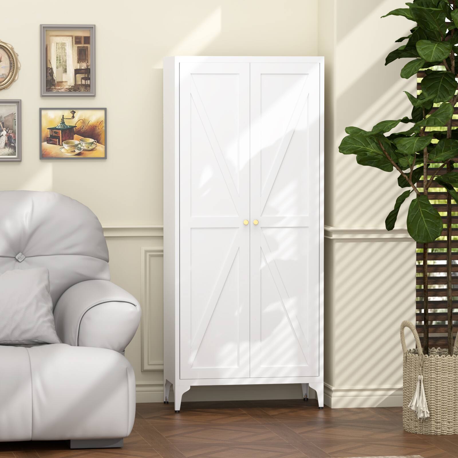 Alt View 2. GOODSILO - Adjustable Metal Storage Cabinet with Double Doors and Customizable Shelves for Kitchen Pantry Organization - White.