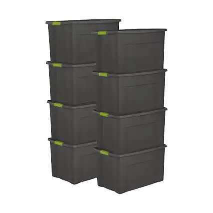 Front. Sterilite - Sterilite 35 Gallon Storage Tote Box with Latching Container Lid, Gray (8 Pack).