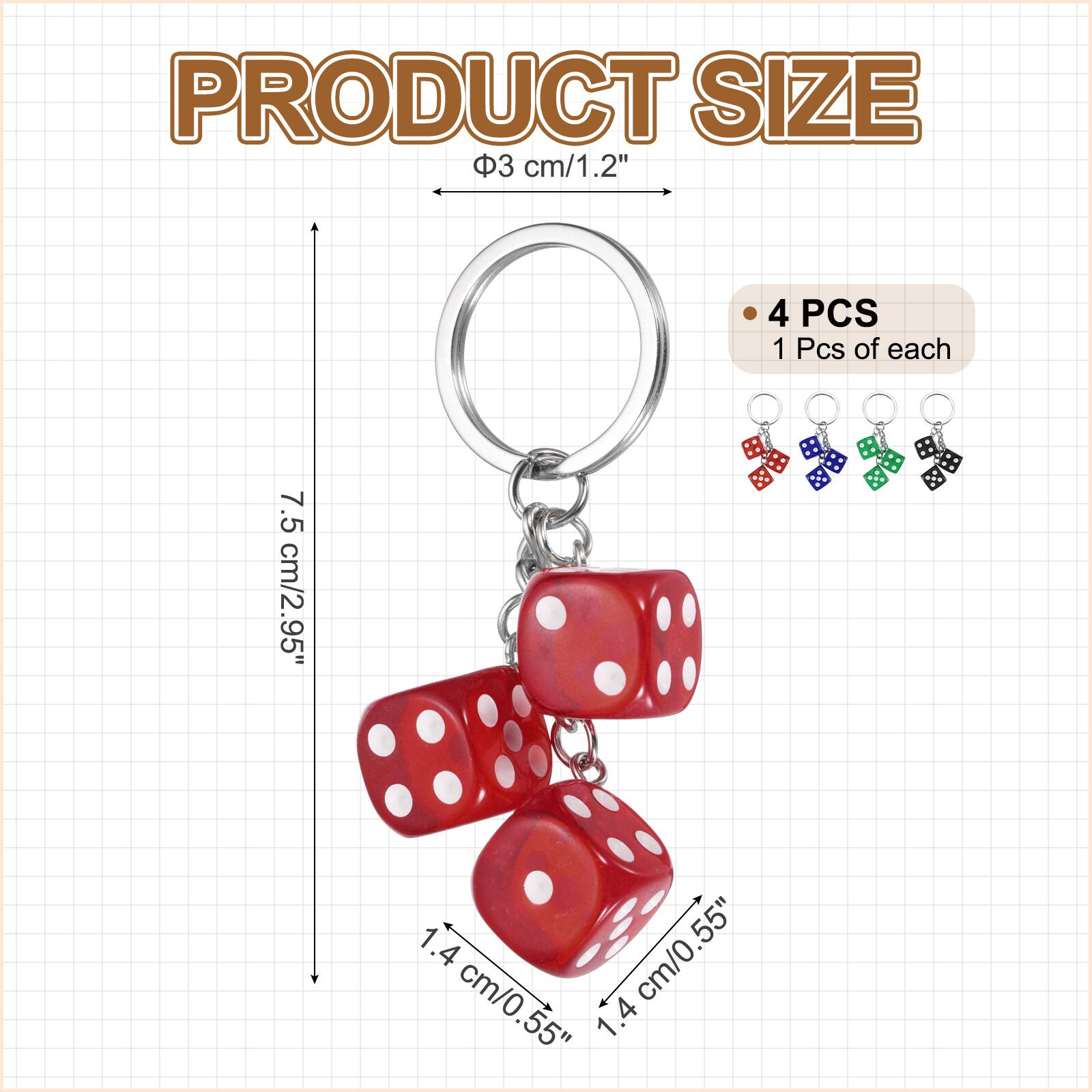 PRODUCT SIZE  
3 cm/1.2"  
4 PCS  
1 Pcs of each  
7.5 cm/2.95"  
1.4 cm/0.55"