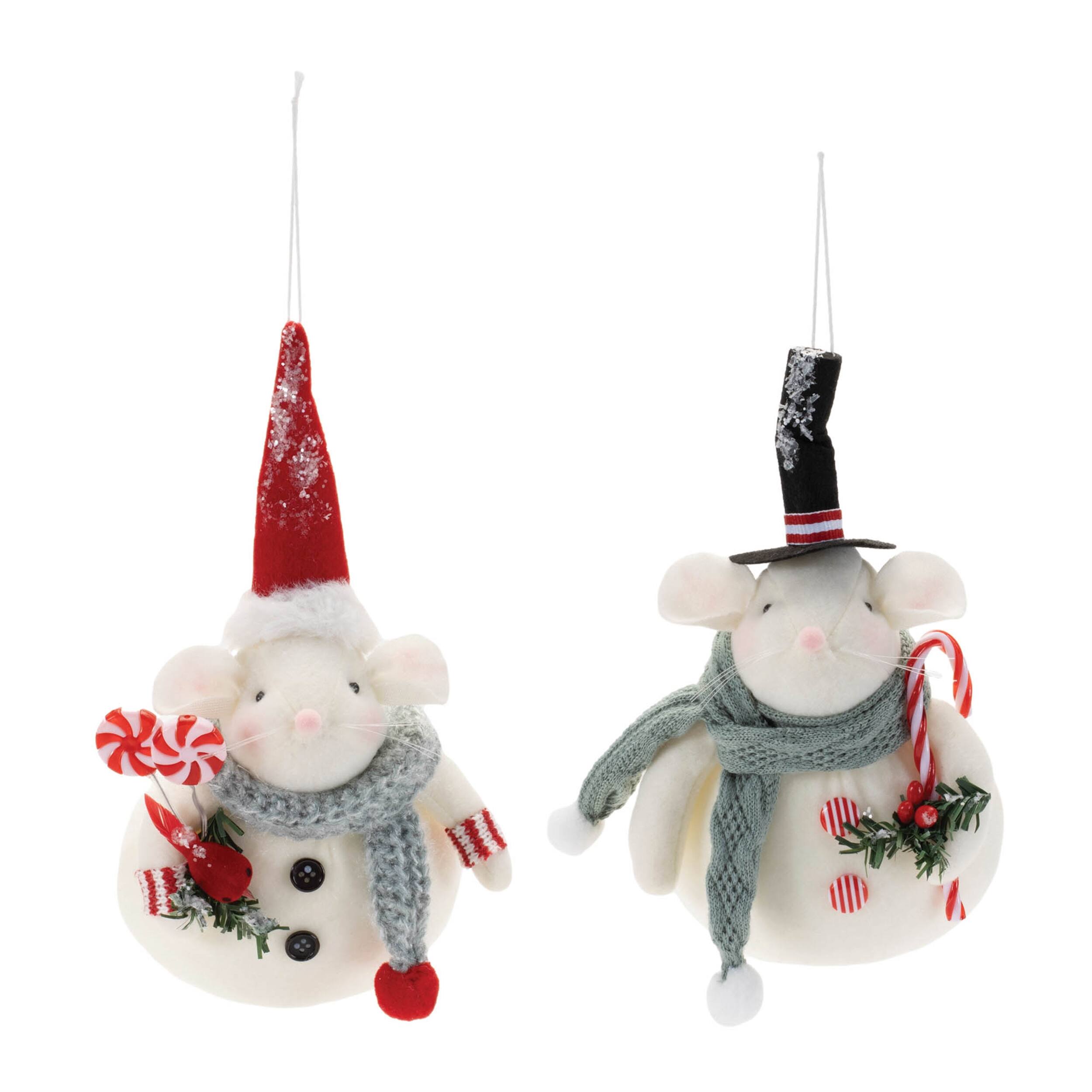 Angle. BreeBe - Plush Mouse Ornament (Set of 12) - White, Red, Green.