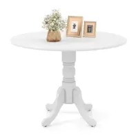 Costway 4-Person Dining Table Wooden Kitchen Table with Solid Rubber Wood Frame for Kitchen - White - Front_Zoom