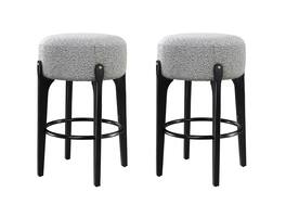 LuXeo - Ellie 29 in. Black Backless Wood Bar Stool with Gray Boucle Fabric Seat (Set of 2) - Black/Gray