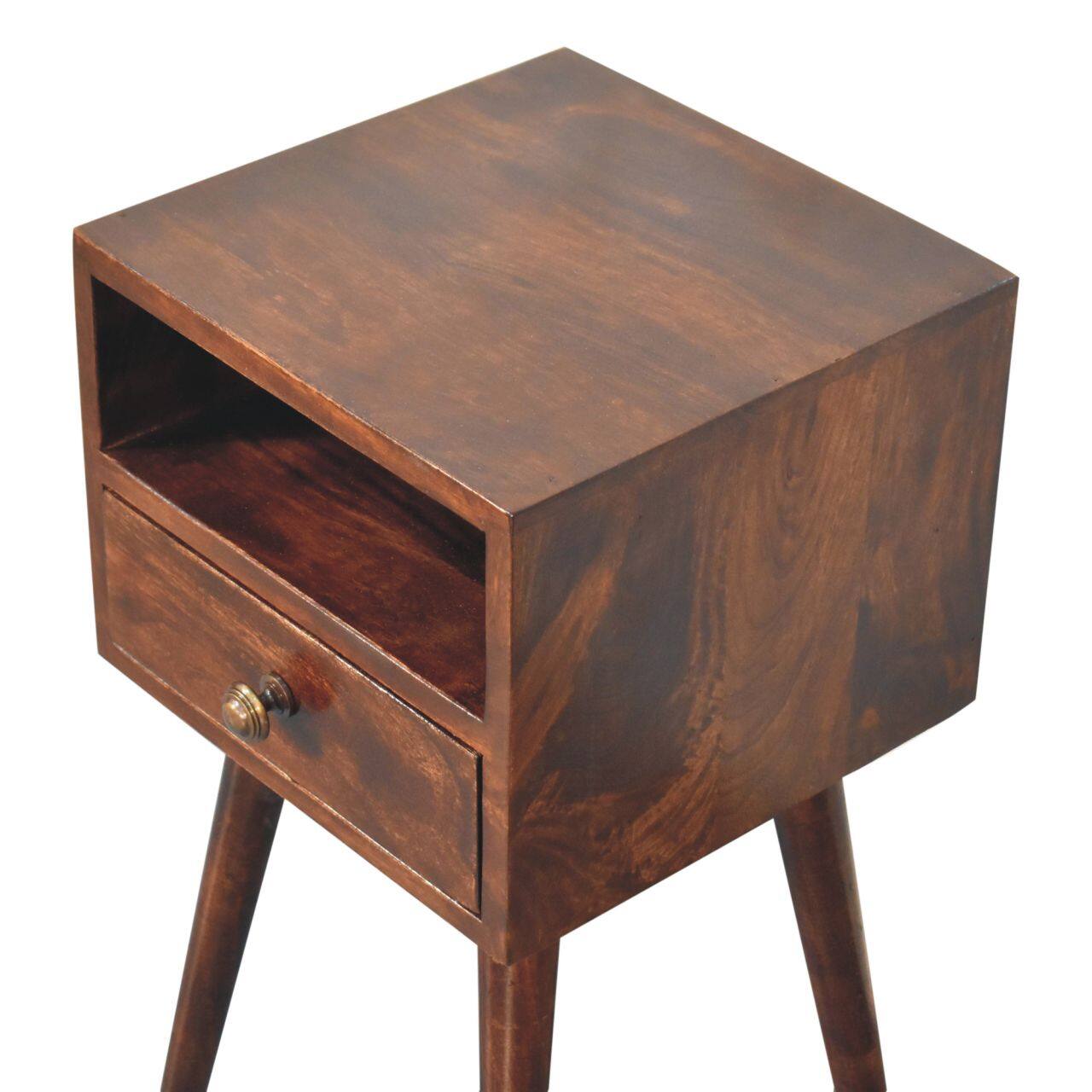 Alt View 2. Artisan Furniture - Artisan Furniture Solid Wood Mini California Walnut Bedside, 1 drawer, 1 Open Slot, Dark Brown - Chestnut.
