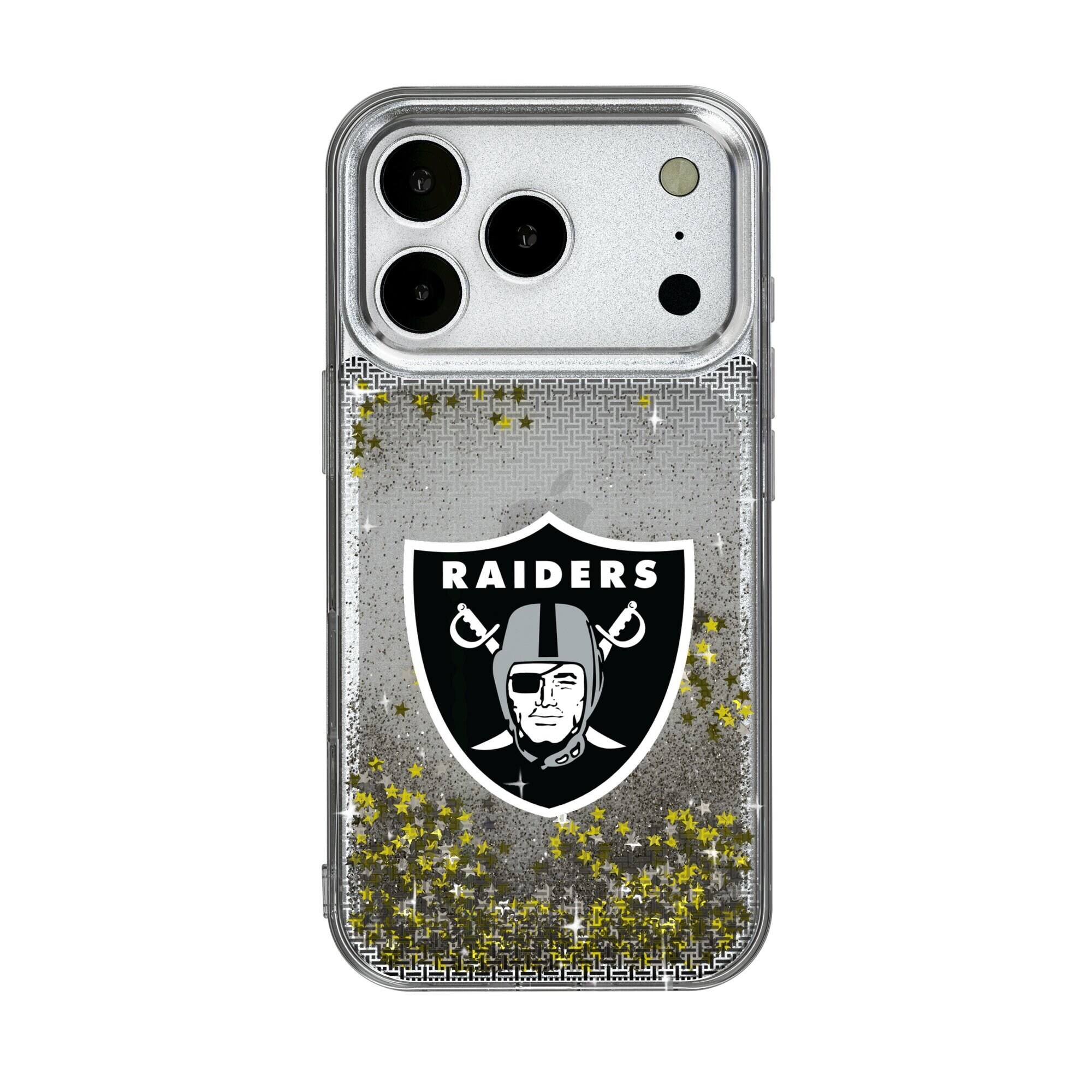 Front. Keyscaper - Las Vegas Raiders Linen Logo iPhone Glitter Case - 14 Pro Max - Multicolor.
