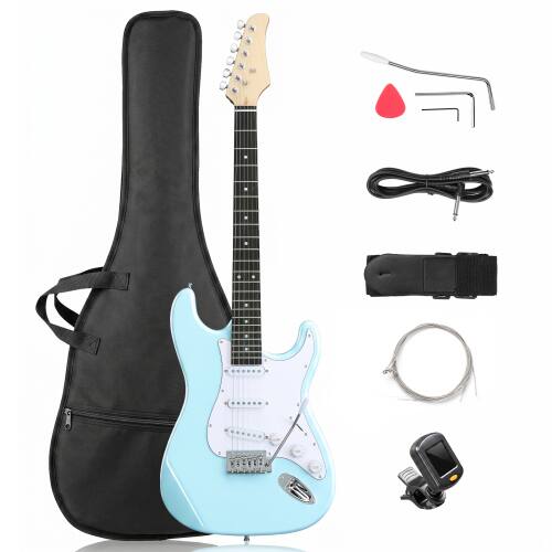 Front. Winado - 39 Inch Solid Body 6 String KST Electric Guitar with S-S Pickup for Beginner with Portable Bag - Blue.