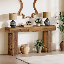 Tribesigns - Console Table with Engineered Wood Construction and Rectangular Top for Entryway and Hallway - Brown
