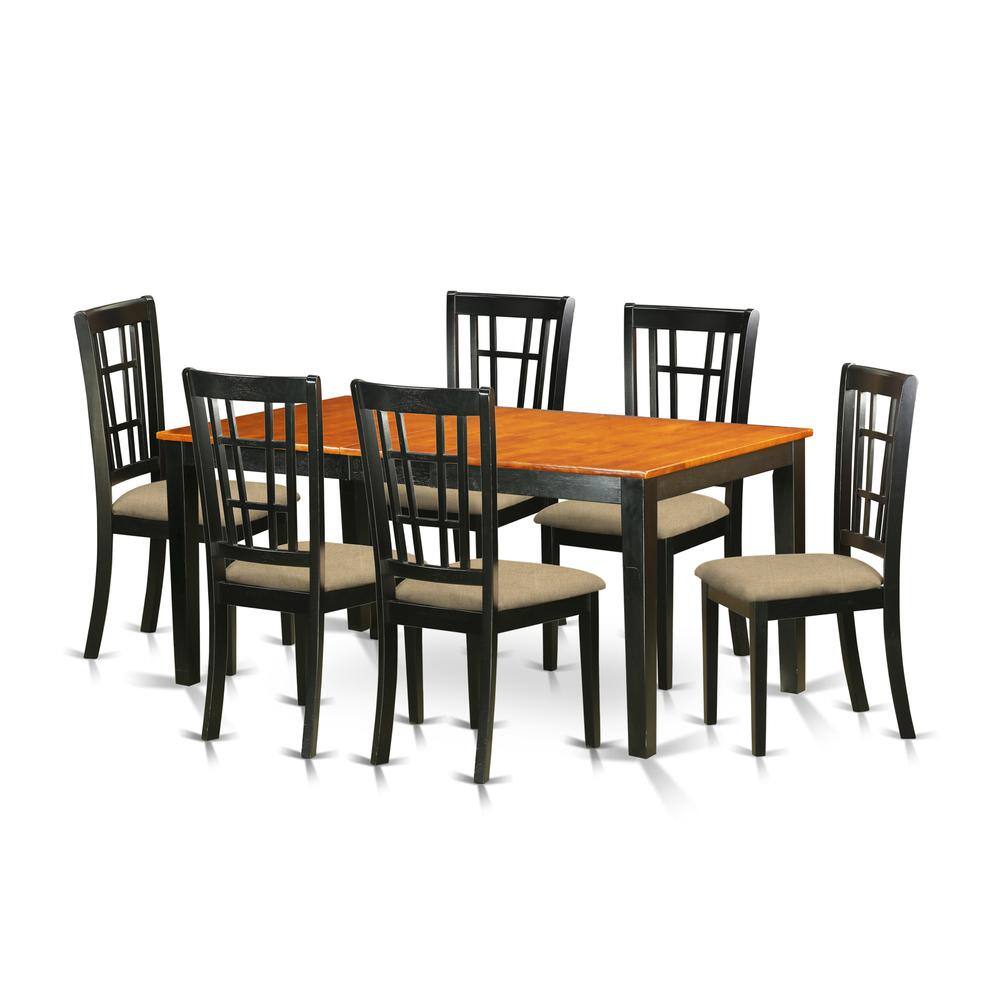 East West Furniture - NICO7-BLK-C 7 Pc Dining room set-Kitchen Tables Plus 6 Kitchen Chairs - Black & Cherry