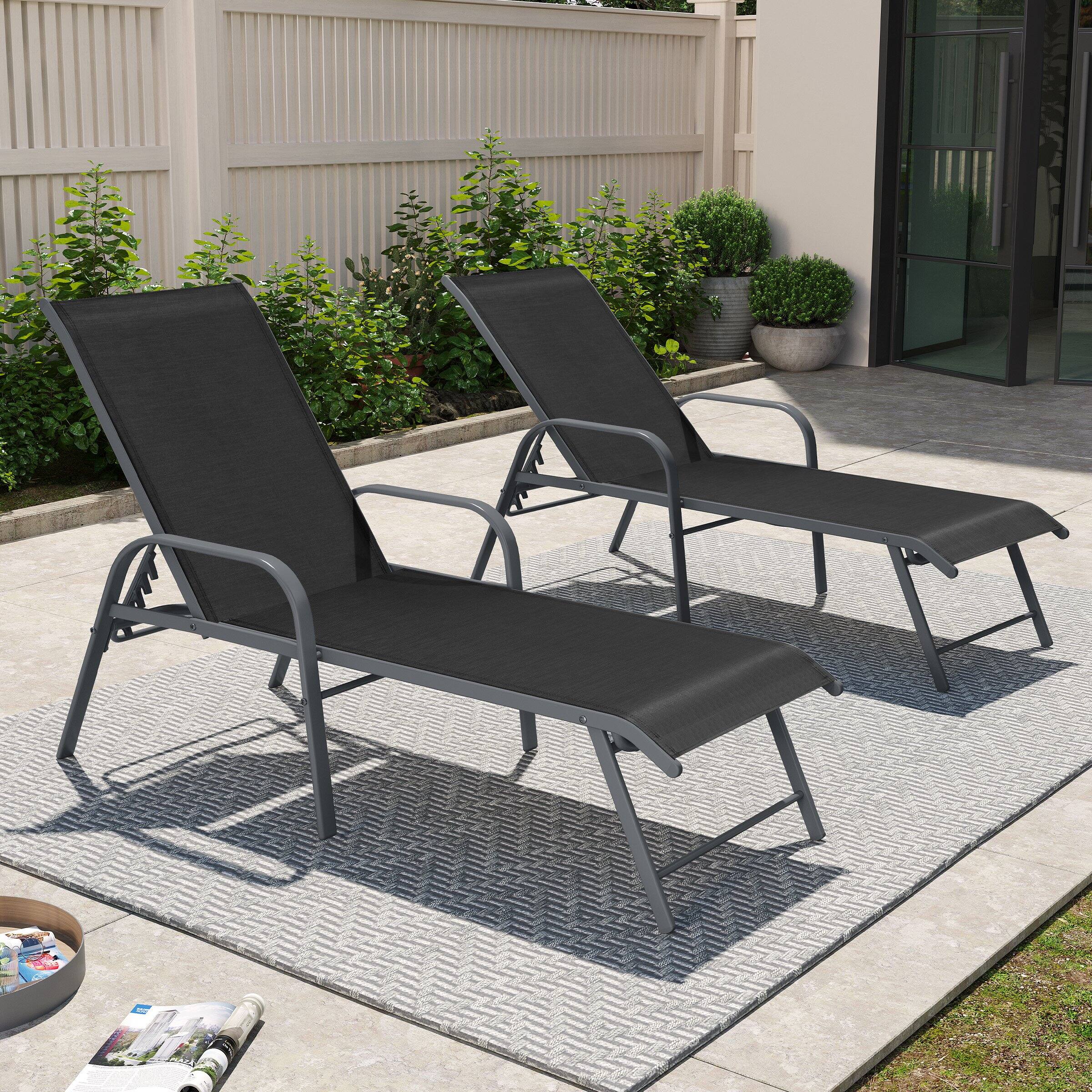 Left. Crestlive Products - Crestlive Products Outdoor Lounger Aluminum Adjustable Chaise Lounge Chairs with Arms (Set of 2) Black - Black.