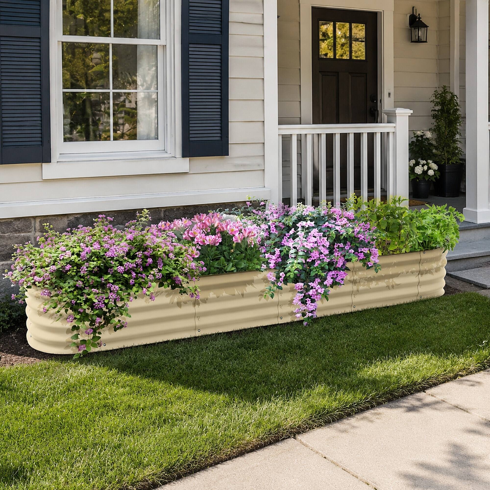 Alt View 1. RYHNUYNE - Galvanized Raised Garden Bed Kit 7.9' x 2' x 1' Metal Planter Box with Safety Edging for Vegetables Flowers Herbs - White.