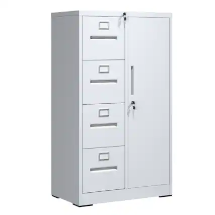 Front. Dexmalle - Dexmalle-Metal Storage Vertical Filing Cabinet with Lock,4 Drawer&1Door-White.
