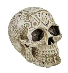 Zeckos - Celtic Owl Knotwork Human Skull Statue Pagan - Off-white