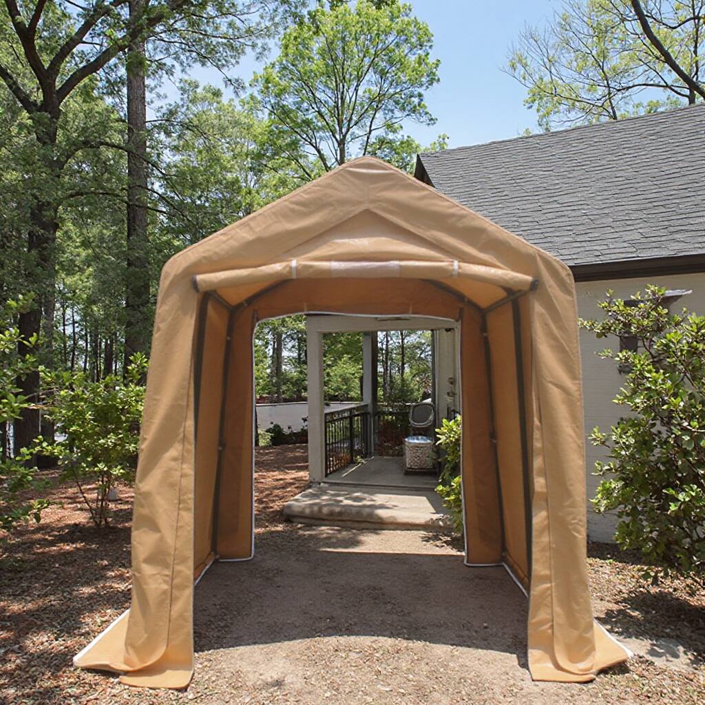 Alt View 1. APRILSOUL - Outdoor Portable Gazebo Shed 2 Roll up Zipper Doors Vents Carport Motorcycle Waterproof UV Resistant - brown.