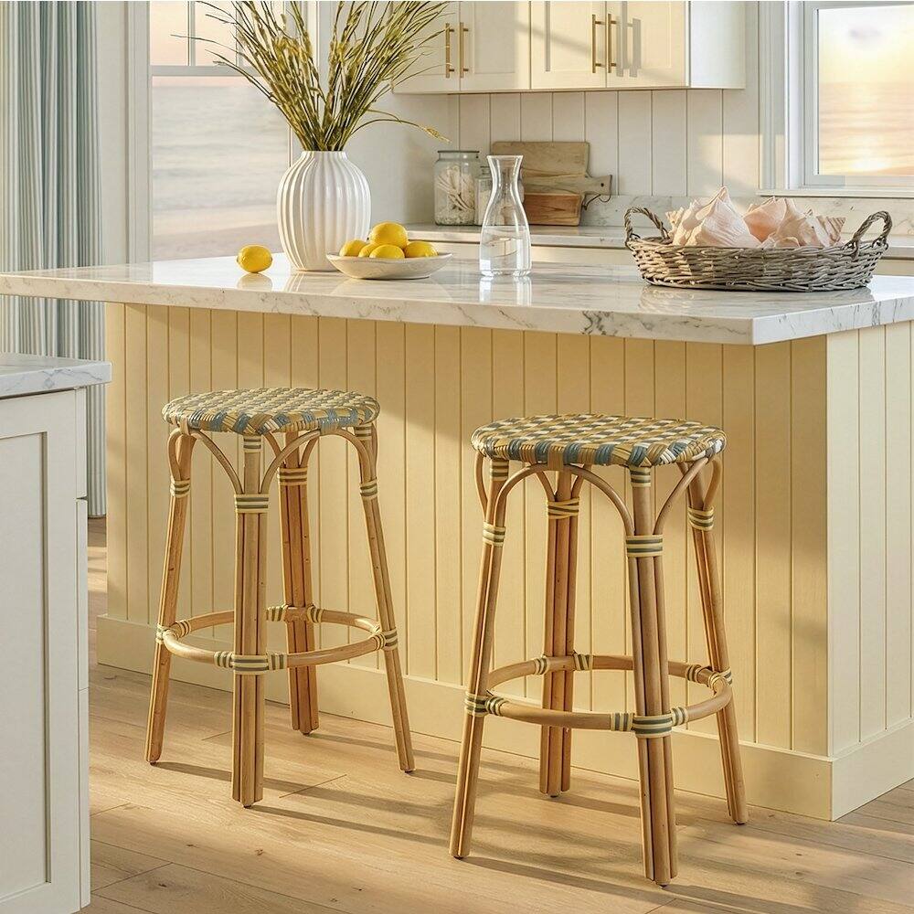 Alt View 3. Butler Specialty - Ballito 30 in. Seat Height Oval Rattan Bar Stool with Footrest - Yellow And Brown.