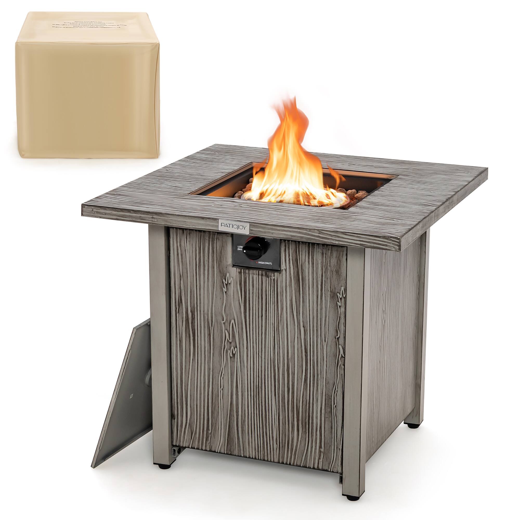Costway - 28" Patio Square Fire Pit Table 40,000 BTU Propane Gas Table with Lid & Lava Rocks - Gray