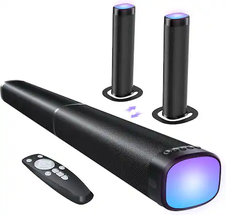 Front. Core Tech - 100W 2-in-1 Detachable Soundbar with Dynamic RGB Lighting, Bluetooth 5.3, HDMI ARC, Optical and AUX - Black.