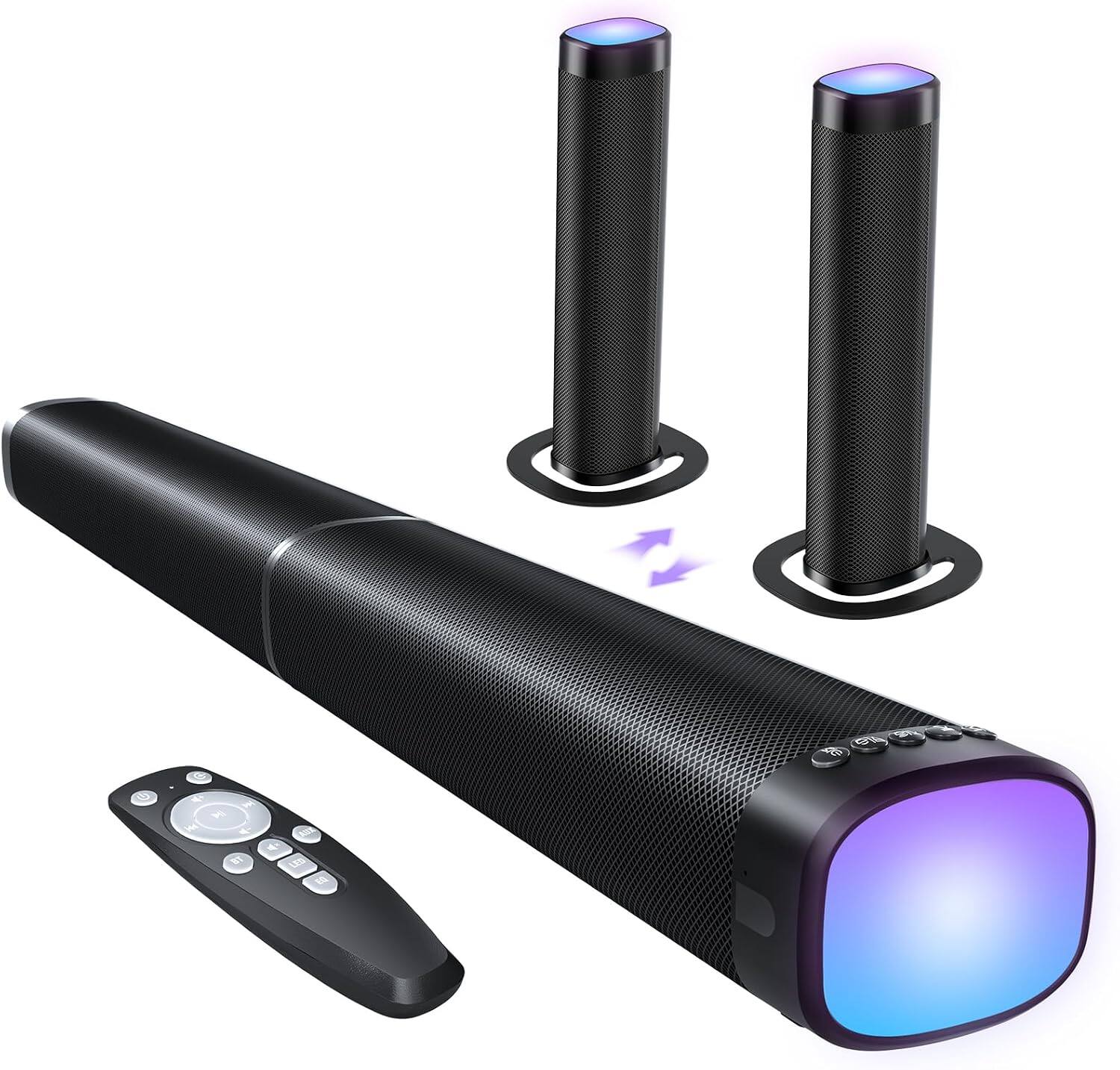 Front. Core Tech - 100W 2-in-1 Detachable Soundbar with Dynamic RGB Lighting, Bluetooth 5.3, HDMI ARC, Optical and AUX - Black.