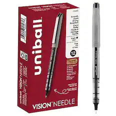 **Uniball Vision Needle**
- Smooth, Quick Drying Rollerball Ink
- Fine Point (0.7mm)
- Black
- 12 Pens per Pack
- Needle Point Precision
- Water Resistant
- Fade Resistant
- Quick Drying
- Flicker Free
- Needle Point
- Vision Needle
- Uniball Protège FRAUO
- CEVA Procise Needle
- Vision Needle
- Hodim
**Features:**
- Water Resistant
- Fade Resistant
- Quick Drying
- Flicker Free
- Needle Point Precision
- 0.7mm Fine Point
- 12 Pens per Pack