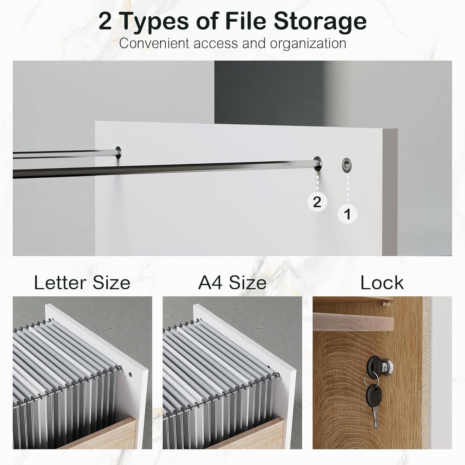 2 Types of File Storage  
Convenient access and organization  

1. Letter Size  
2. A4 Size  
3. Lock