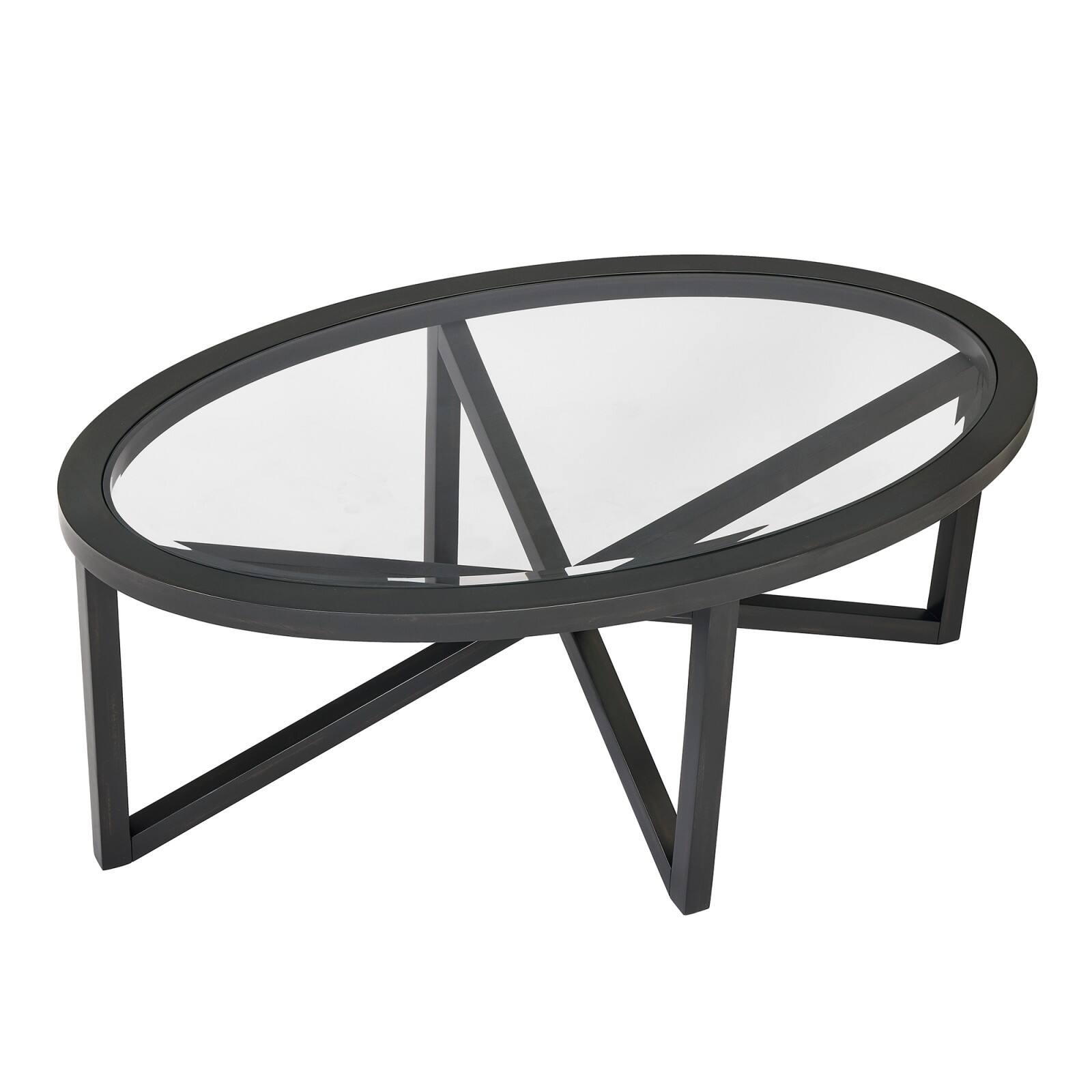 Alt View 9. Ecooso - Modern simple glass coffee table, tempered glass coffee table solid wood base round transparent glass top - Black.