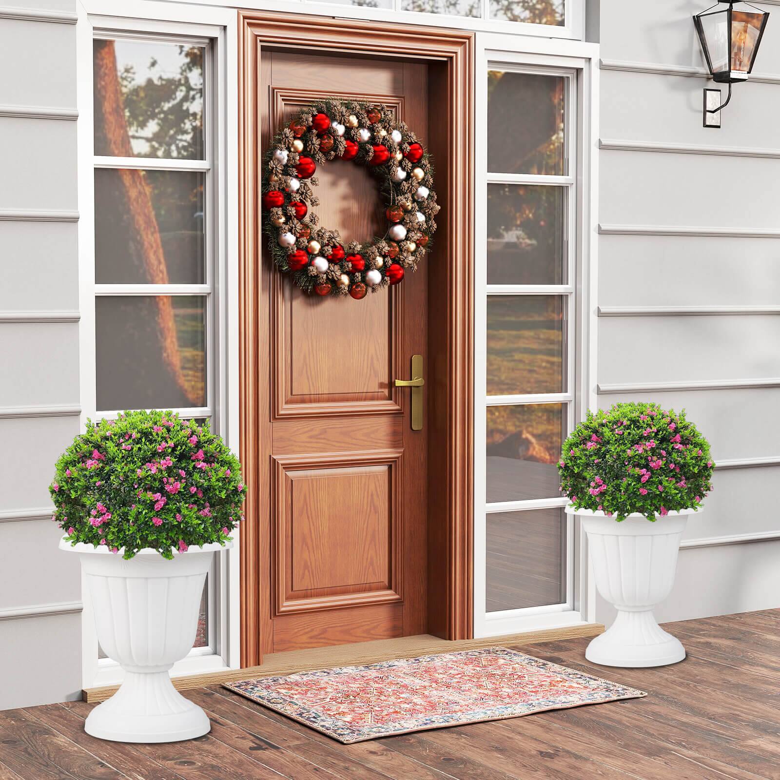 Alt View 3. Costway - Costway 18 inch Tall Vintage Planters Set of 2 with Pedestal Base & Pre-marked Drain Hole - White.