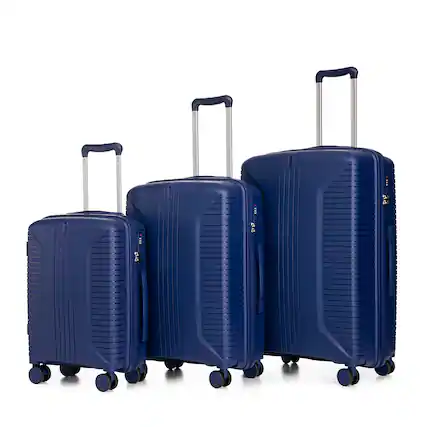 Front. Aukfa - 20"/24"/28" 3-PC PP Spinner Luggage Set, Gradient Color, Combination Lock. - Blue.