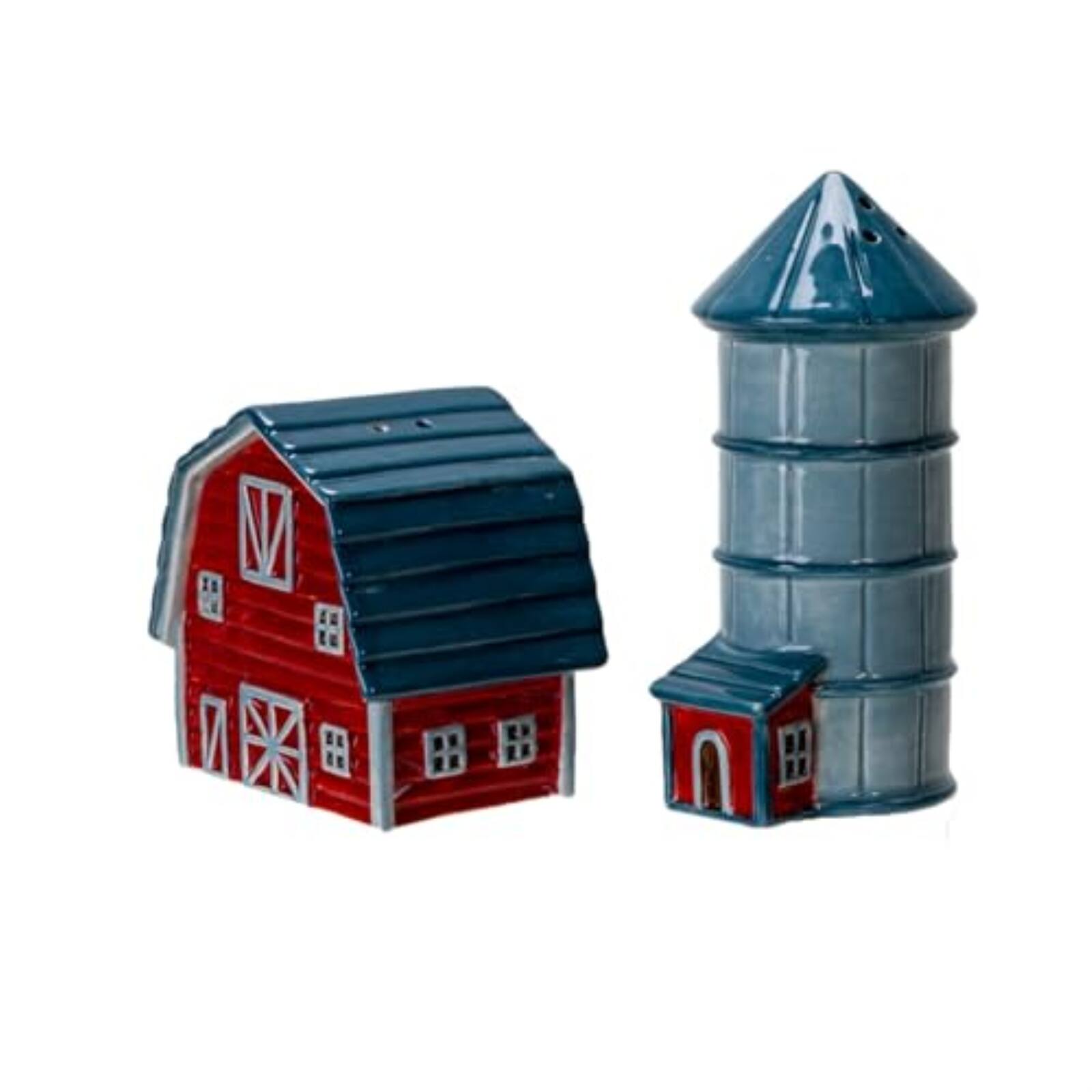 Left. Pacific Trading - Pacific Giftware Country Style Barn and Silo Ceramic Magnetic Salt and Pepper Shakers - Multicolor.