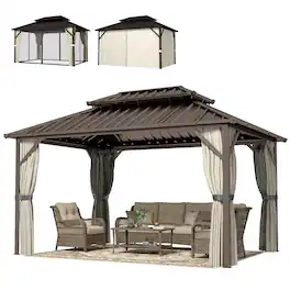 Outsunny - x 14' Hardtop Gazebo with Double Galvanized Steel Roof Canopy