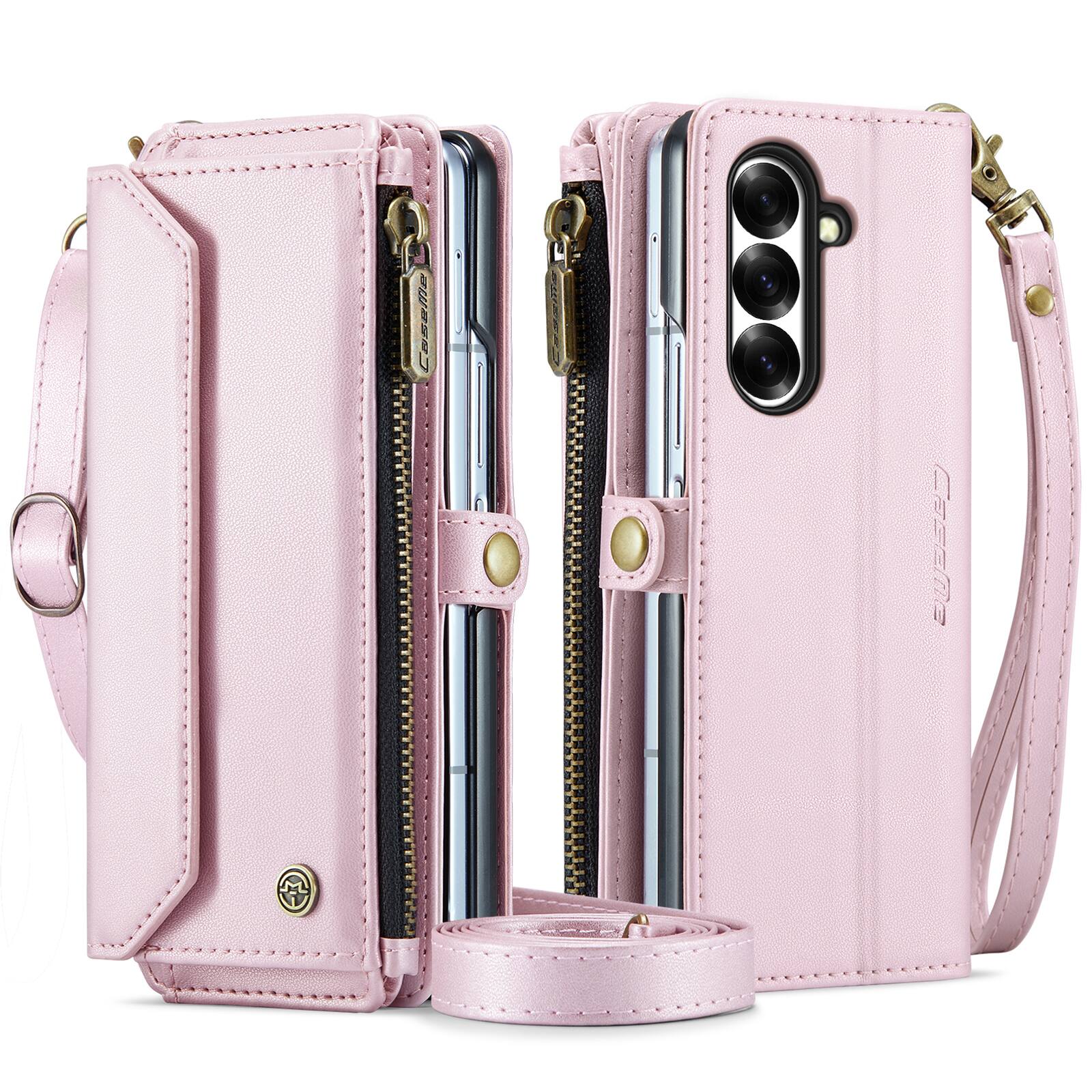 Alt View 7. UUCOVER - Zipper Wallet Case for Samsung Galaxy Z Fold8 Ultra with RFID Blocking Card Slots Cash Pocket Shoulder and Wrist Strap - Pink.