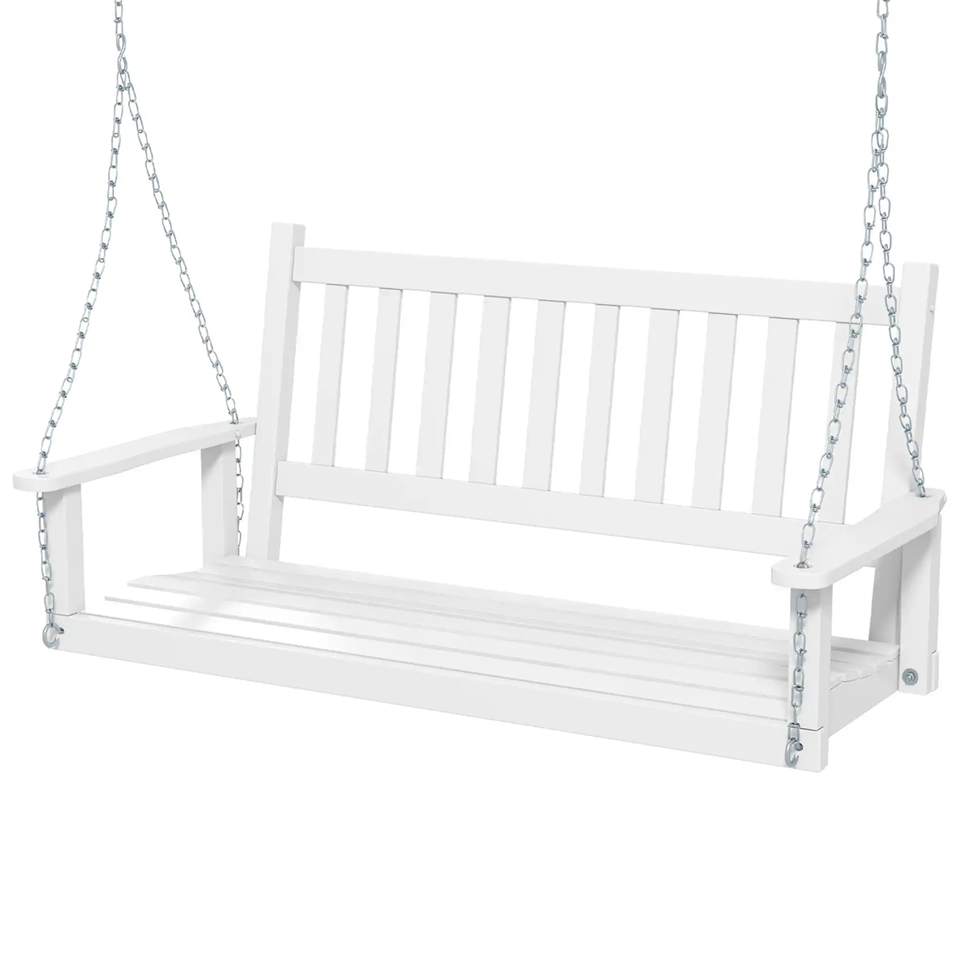 Costway - 2-Person Wooden Outdoor Porch Swing Heavy Duty Patio Hanging Bench Chair - White