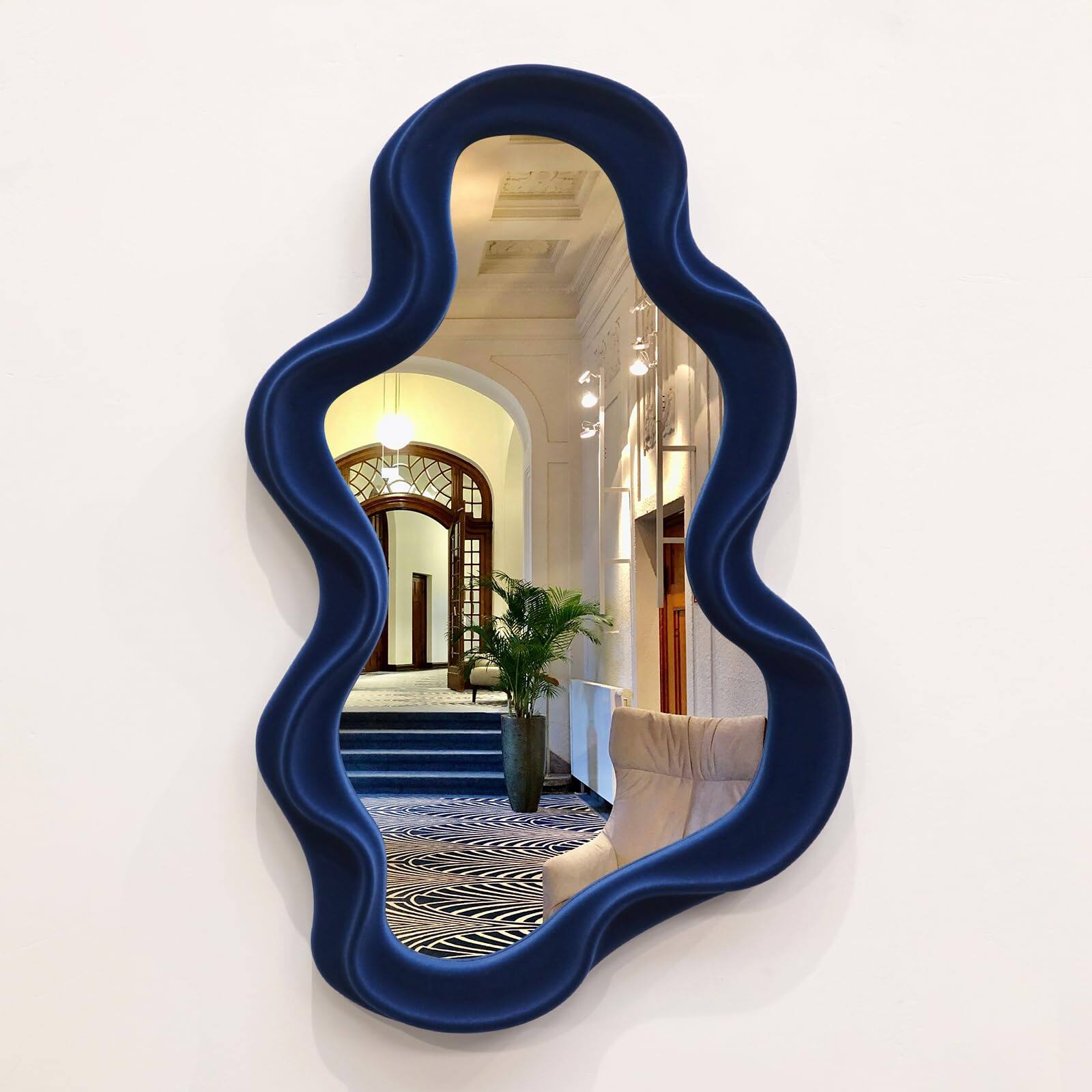 Cedar Assembly - Wavy Mirror Wall Decor For Girly Bedroom Cute Abstract Decorative Mirrors Modern Apartment Room Decoratio - Cloud-dark Blue-16x10"