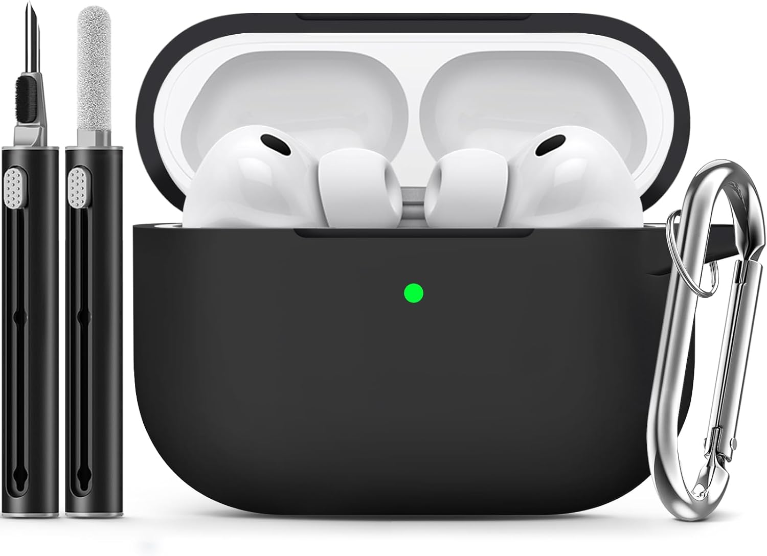 Back. Apple - AirPods Pro (3rd Generation) Wireless Earbuds Bundle with Protective Silicone Case, Cleaning Kit & Keychain - White.