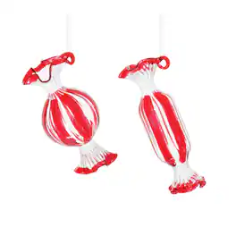 BreeBe - Glass Peppermint Candy Ornament (Set of 12) - Red, White