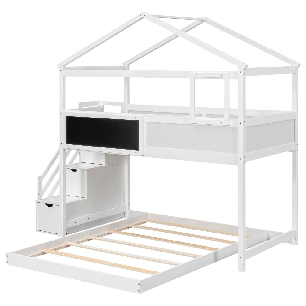Alt View 8. Loheer - Loheer Twin Over Full House Bunk Bed with Storage Staircase and Blackboard White - White.