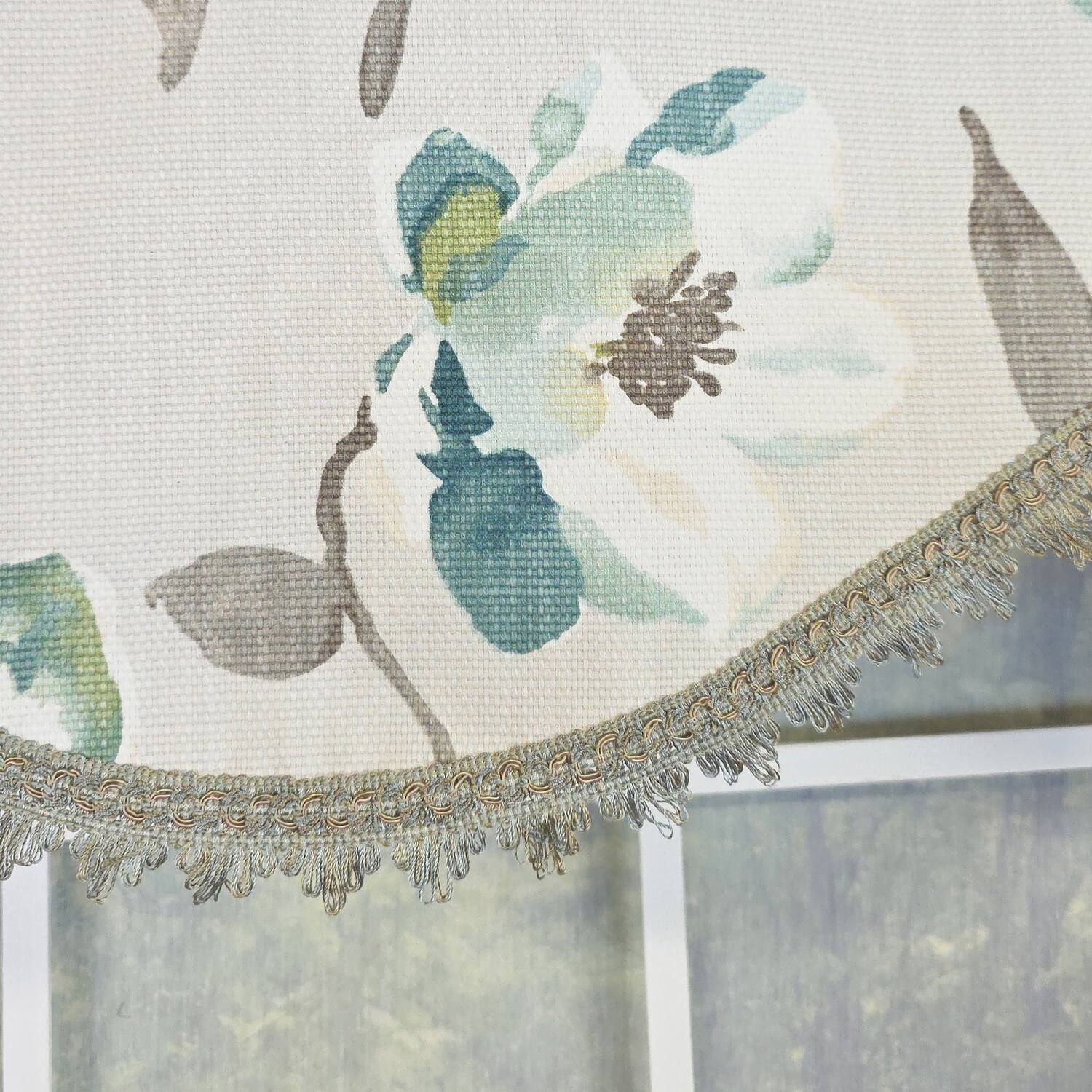Alt View 2. RLF Home - RLF Home 100% Cotton Elmina Trimmed Cornice Lined Window Valance 50" x 17" Turquoise - Turquoise.