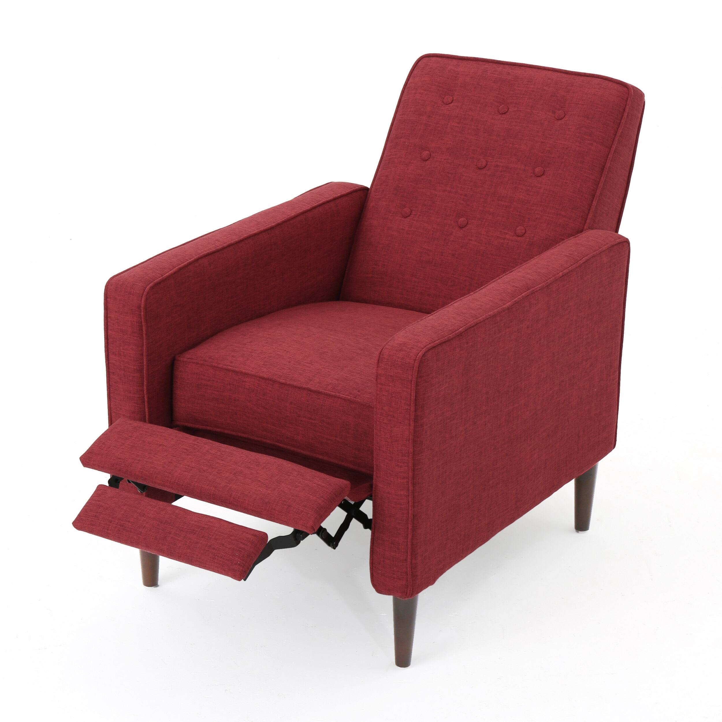 Alt View 8. APRILSOUL - Fabric Recliner Chair Mid Century Modern Pushback Single Sofa Thicker Cushion Tufted Wooden Leg - Red.