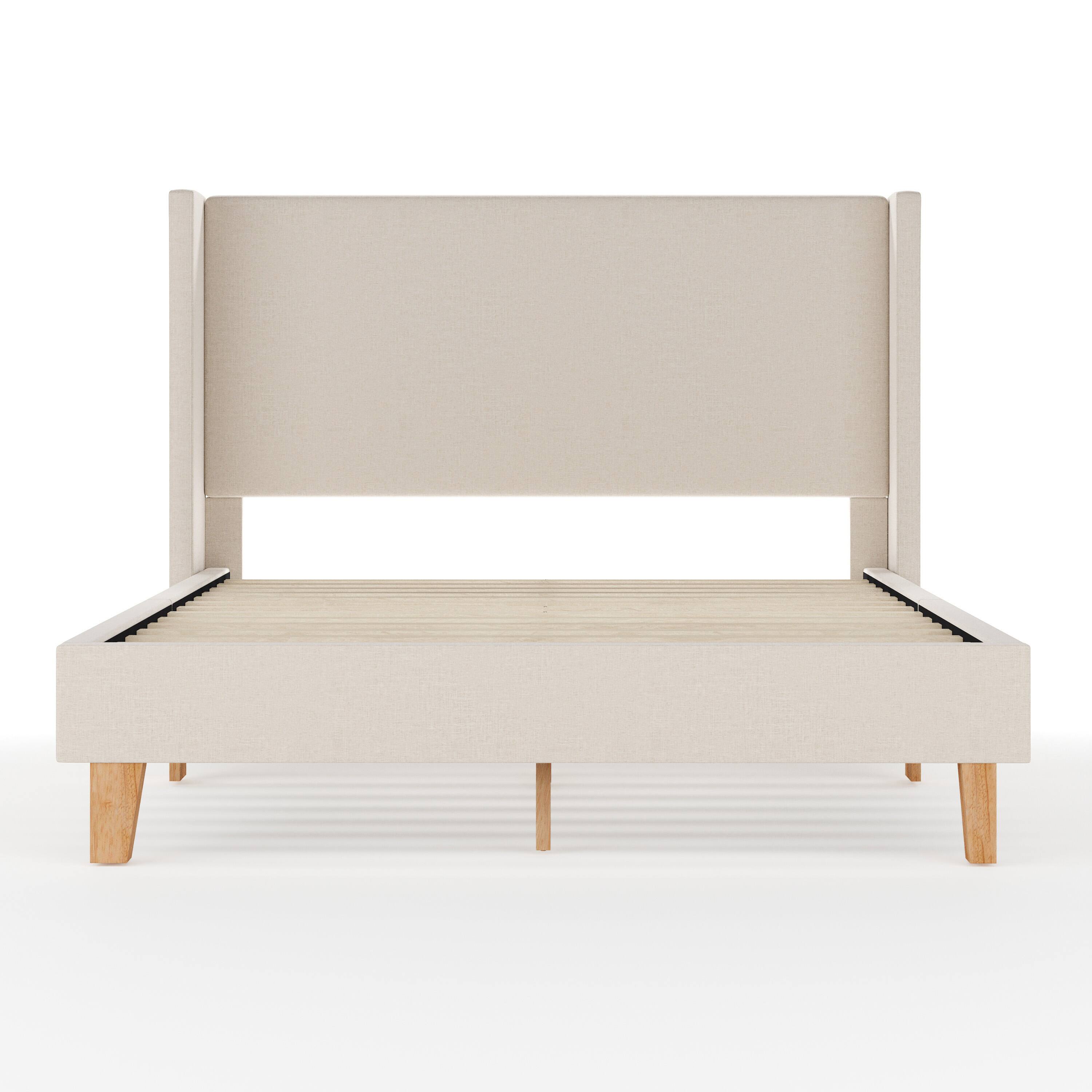 Alt View 8. Martha Stewart - Upholstered Platform Bed with Wingback Headboard - Beige.