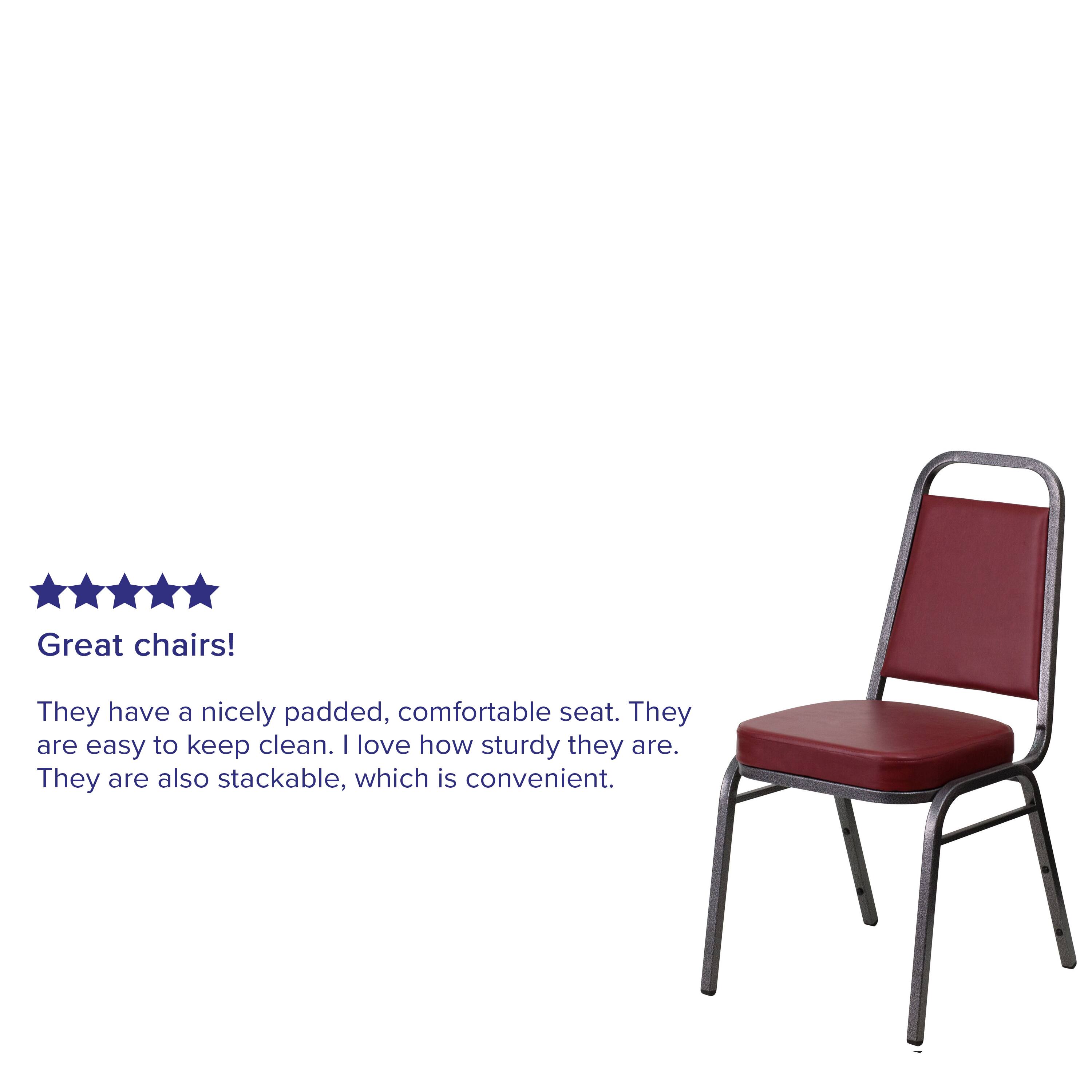 Alt View 11. Alamont Home - HERCULES Series Trapezoidal Back Stacking Banquet Chair with 2.5" Thick Seat - Burgundy Vinyl/Silver Vein Frame.