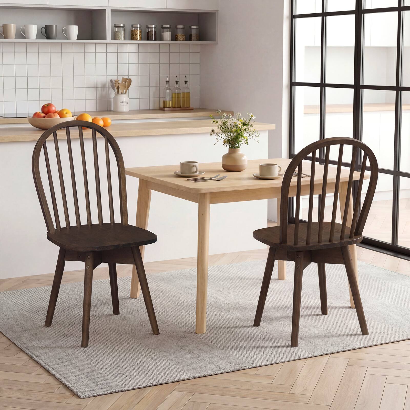 Alt View 1. Costway - Costway Swivel Dining Chairs Set of 2, Farmhouse Spindle Kitchen Chairs with Solid Rubber - Walnut.