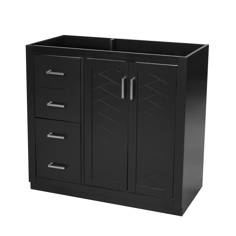 Left. Loheer - Loheer 36 inch Bathroom Vanity Solid Wood Frame Freestanding Cabinet with 3 Drawers Black - Black.