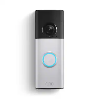 Front. Ring - Ring Battery Doorbell Plus (newest model) Retinal 2K with wide-angle video, up to 6x Zoom, Night Vision and Battery Pack - Nickel Silver.