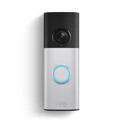 Front. Ring - Ring Battery Doorbell Plus (newest model) Retinal 2K with wide-angle video, up to 6x Zoom, Night Vision and Battery Pack - Nickel Silver.