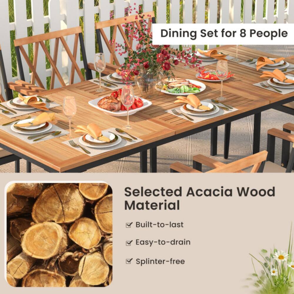 Dining Set for 8 People

Selected Acacia Wood Material

- Built-to-last
- Easy-to-drain
- Splinter-free