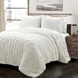 Hivvago - Full/Queen Soft Pleated Cotton 3 Piece Comforter Set - White
