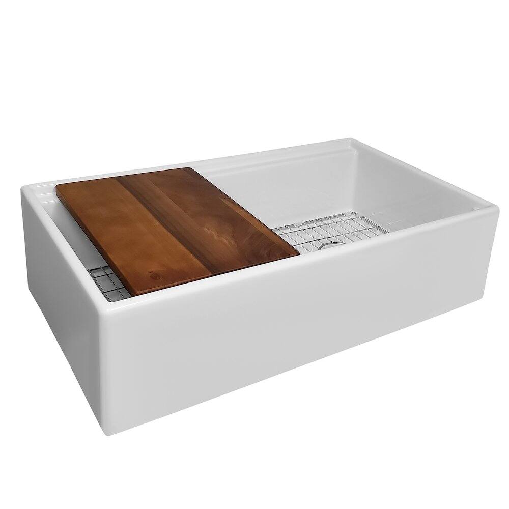 Angle. Whitehaus - Collection 36" Reversible Single Bowl Fireclay Sink Set - White.