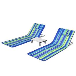 Gymax - 3PCS Folding Beach Mat Set Adjustable Beach Lounge Chair & Side Table Set - Stripe