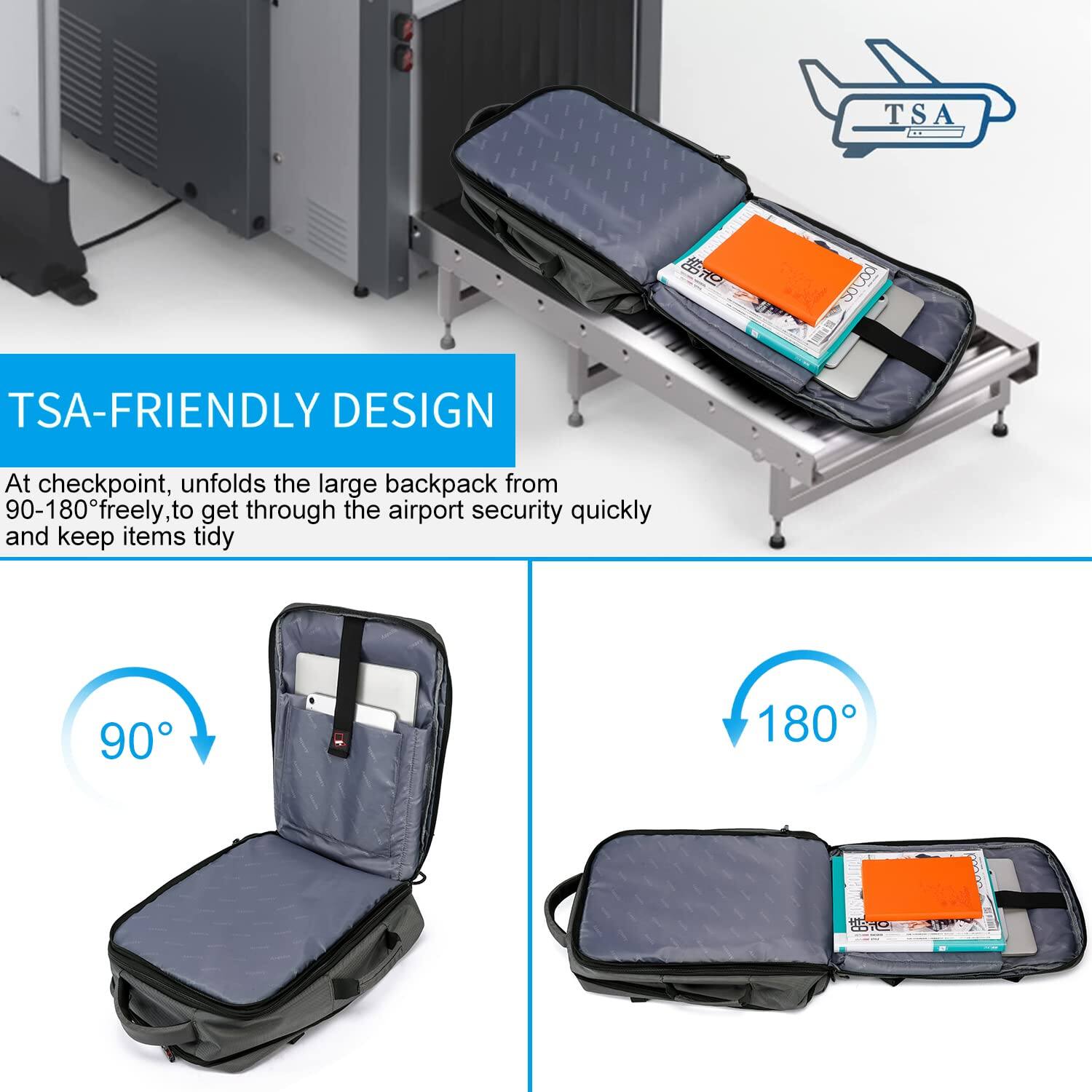 Alt View 3. Stamp n Camp - 40l 50l Travel Backpack For Women Men 18 Inch Laptop Flight Approved Luggage Carry On Water Resistant Overnight Large - Grey.