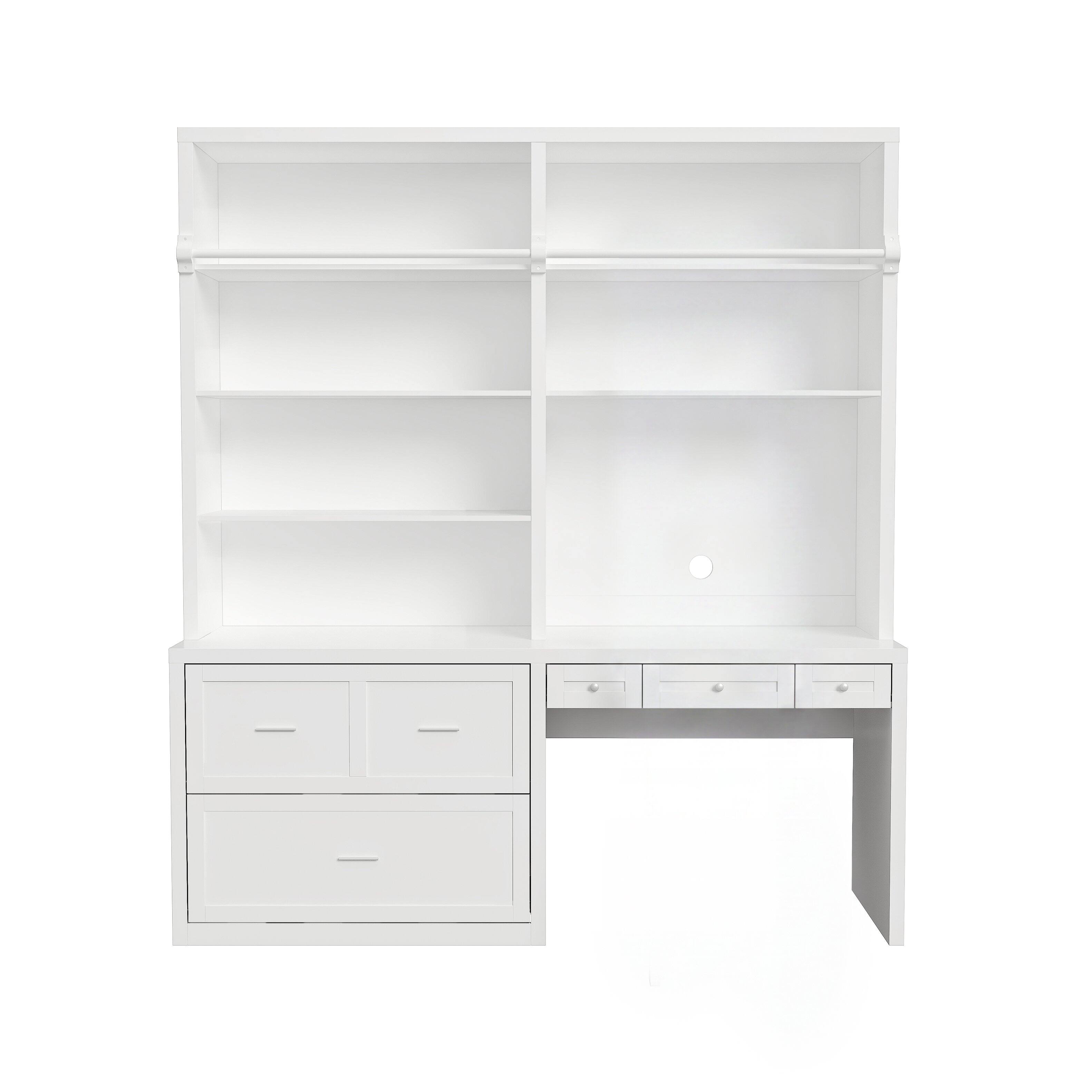 Front. Famapy - Large Desk with Hutch, 77" White Home Office Computer Workstation with 6 Drawers & Storage Shelves - White.